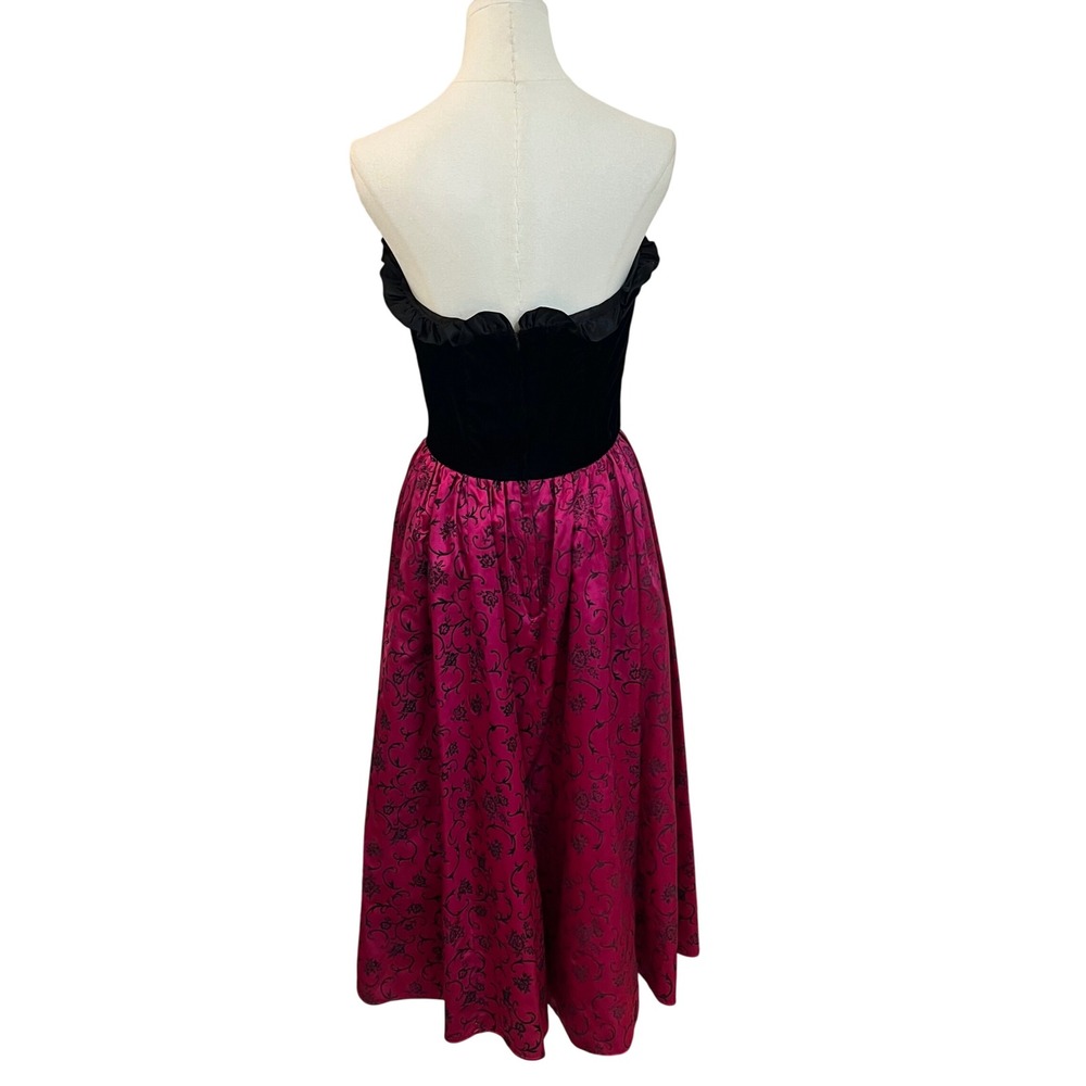 Gunne Sax Jessica McClintock Black Velvet Pink Formal Dress Prom Vintage 9/Small - Picture 6 of 9